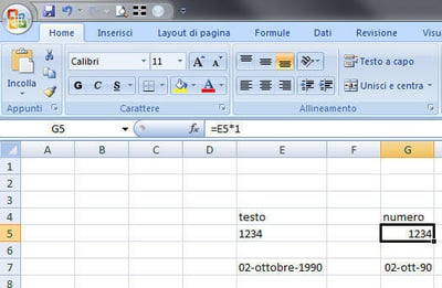 Trasforma un testo in numero in Excel